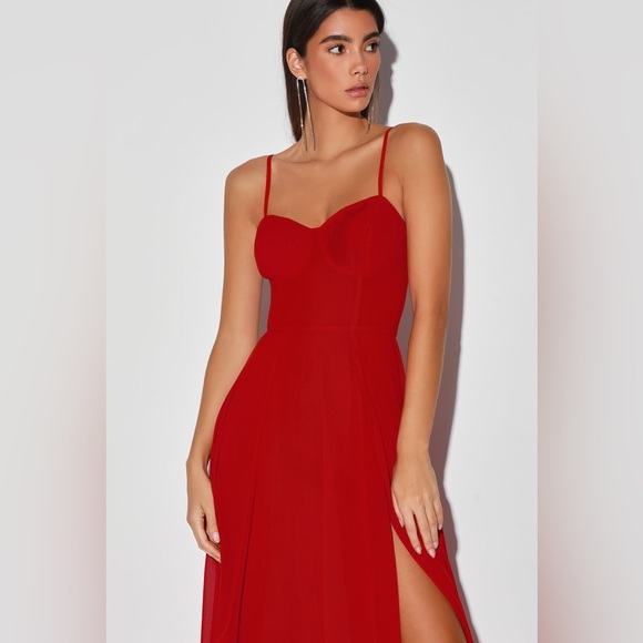 Lulu’s Cause For Commotion Bustier Maxi Dress Red Size M - Picture 4 of 15